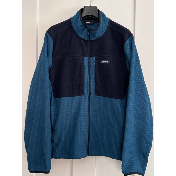Lands' End Other - Lands' End Mens' XL Blue & Navy Grid Fleece Jacket Coat full zip‎ EUC